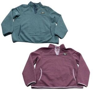 LL Bean Airlight Quilted Knit Sweatshirt Purple Green L Petit 1/4 Snap Lot of 2